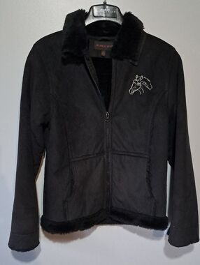 Equestrian / Western style. Alpine Black Teddy Jacket with Horse Embroidery
